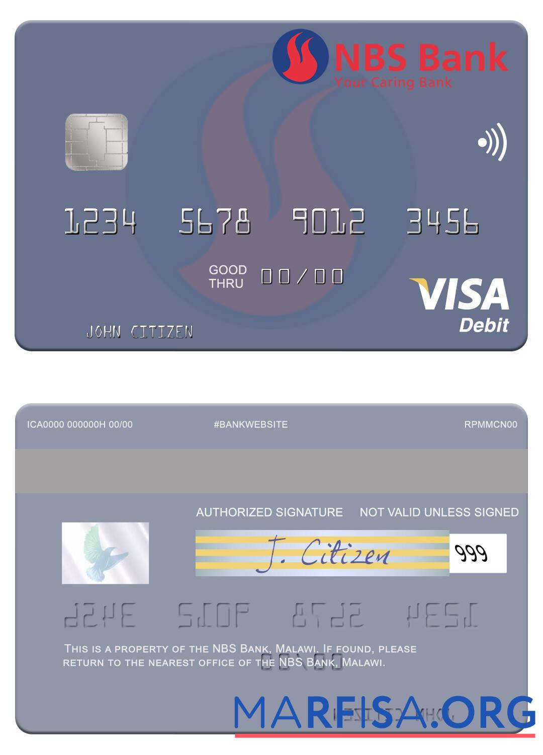 Blank Malawi NBS Bank visa debit card download for verification
